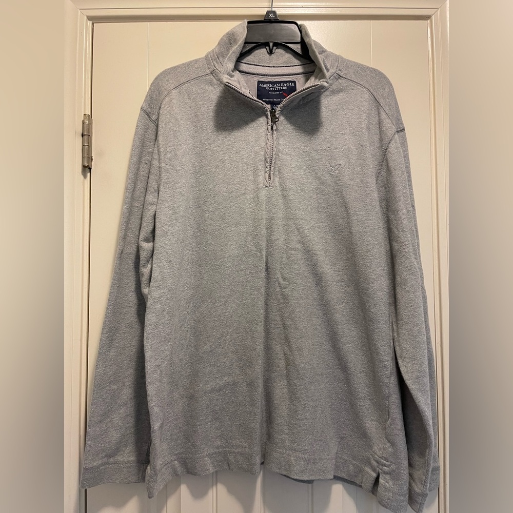 American Eagle, Large, Long Sleeve Grey Men's 1/4 Zip Pull Over